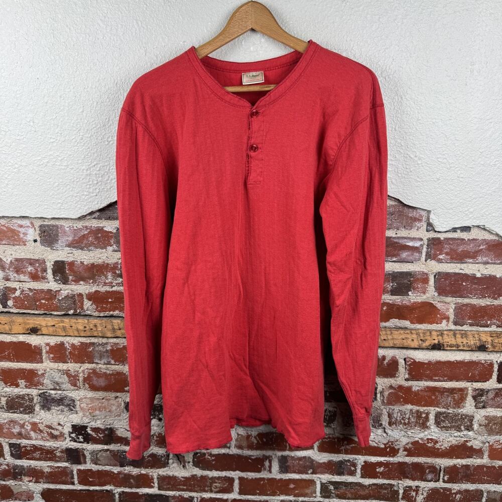 LL Bean River Drivers Shirt Mens Large Tall Red Two Layer Henley Wool Cotton USA